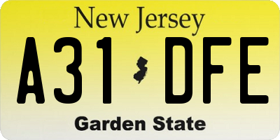 NJ license plate A31DFE