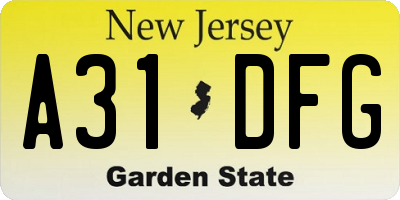 NJ license plate A31DFG