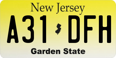 NJ license plate A31DFH