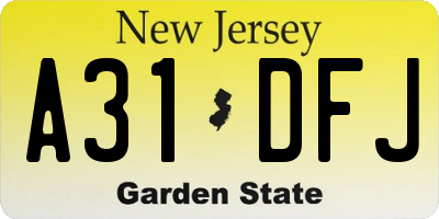 NJ license plate A31DFJ