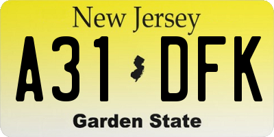 NJ license plate A31DFK