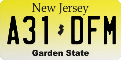 NJ license plate A31DFM