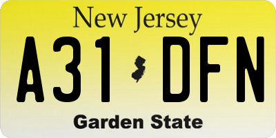 NJ license plate A31DFN