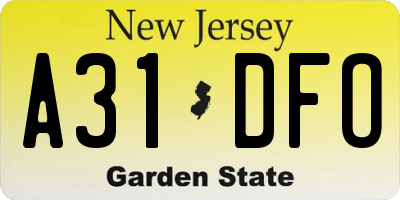 NJ license plate A31DFO