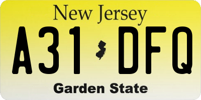 NJ license plate A31DFQ