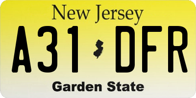 NJ license plate A31DFR
