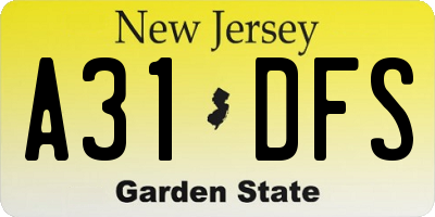 NJ license plate A31DFS