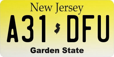 NJ license plate A31DFU