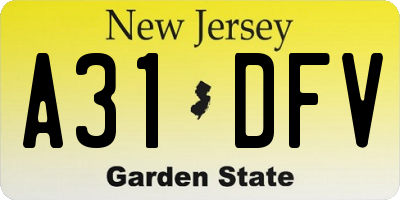 NJ license plate A31DFV