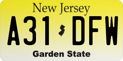 NJ license plate A31DFW