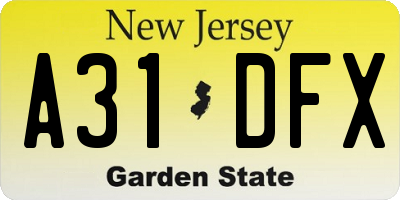 NJ license plate A31DFX