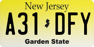 NJ license plate A31DFY