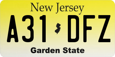 NJ license plate A31DFZ