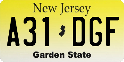 NJ license plate A31DGF