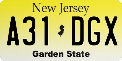 NJ license plate A31DGX