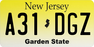 NJ license plate A31DGZ