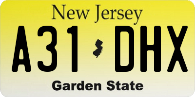 NJ license plate A31DHX