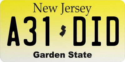 NJ license plate A31DID