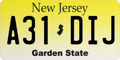 NJ license plate A31DIJ
