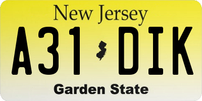 NJ license plate A31DIK