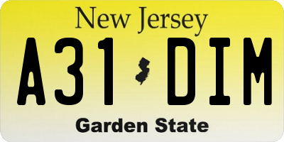 NJ license plate A31DIM