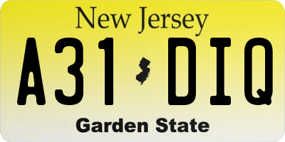 NJ license plate A31DIQ