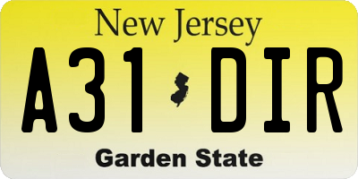 NJ license plate A31DIR