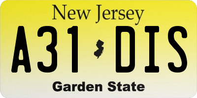 NJ license plate A31DIS