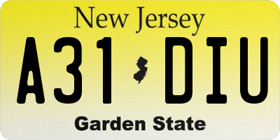 NJ license plate A31DIU