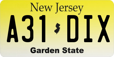 NJ license plate A31DIX