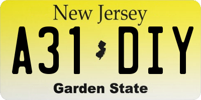 NJ license plate A31DIY