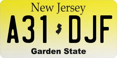 NJ license plate A31DJF