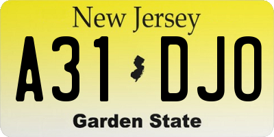 NJ license plate A31DJO