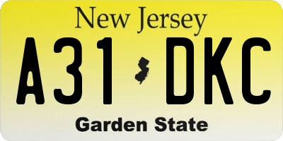 NJ license plate A31DKC