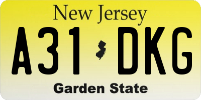 NJ license plate A31DKG