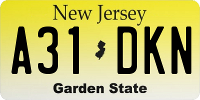 NJ license plate A31DKN