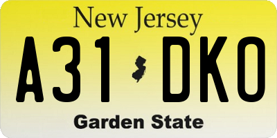 NJ license plate A31DKO