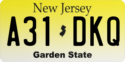 NJ license plate A31DKQ