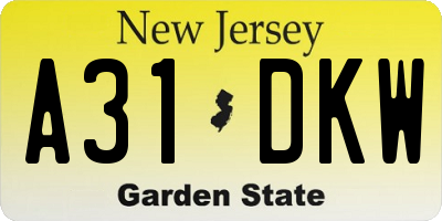 NJ license plate A31DKW