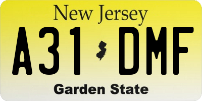NJ license plate A31DMF