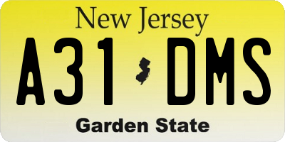 NJ license plate A31DMS