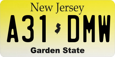 NJ license plate A31DMW