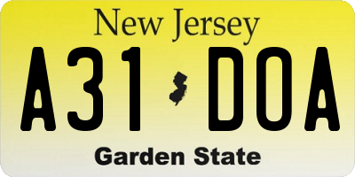 NJ license plate A31DOA
