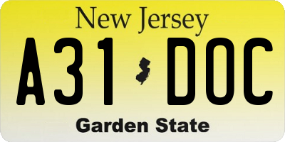NJ license plate A31DOC