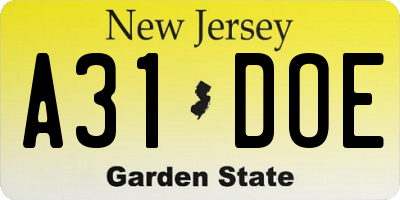 NJ license plate A31DOE