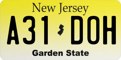 NJ license plate A31DOH