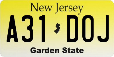 NJ license plate A31DOJ