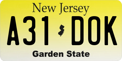 NJ license plate A31DOK