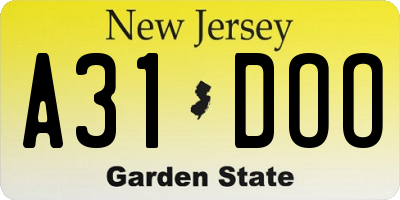 NJ license plate A31DOO