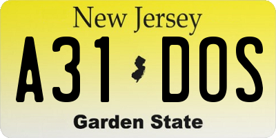 NJ license plate A31DOS